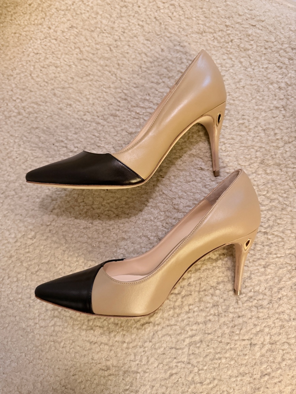 Jennifer Chamandi Two-Tone Nude and Black Pointed Toe Pumps